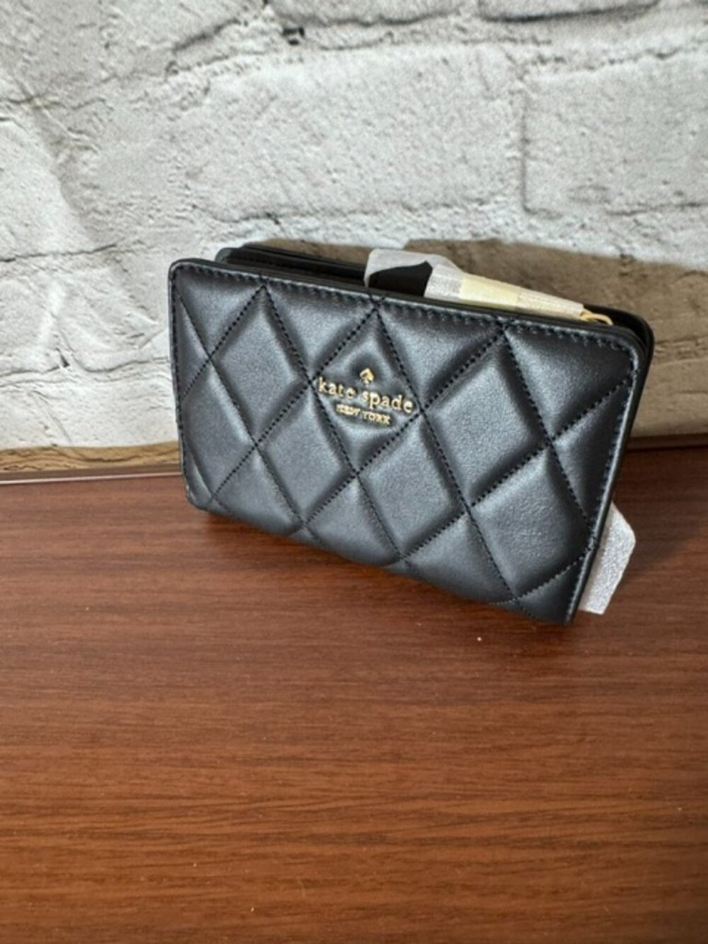 NWT Kate Spade Carey Medium Bifold Wallet Black Quilted Leather MSRP $229